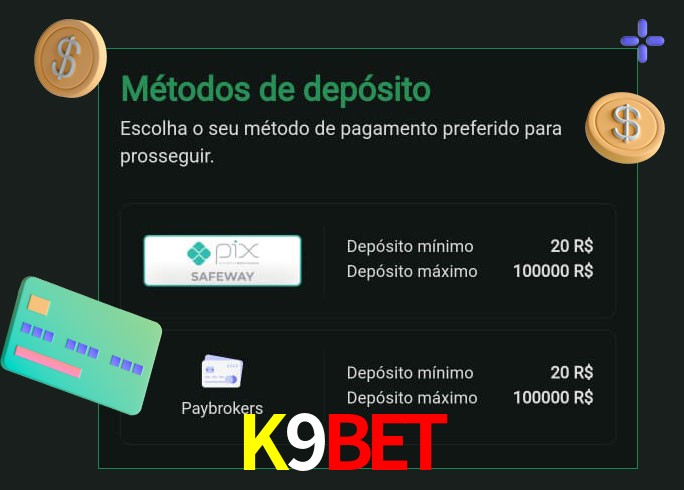 O cassino K9Bet oferece uma grande variedade de métodos de pagamento